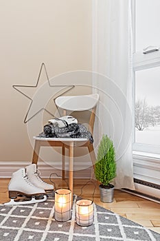 Cozy winter composition in a room