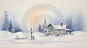 Cozy Winter Evening: Snow-Covered Cottage, Warm Family Gatherings