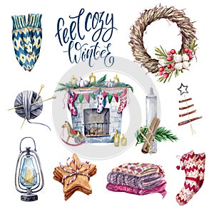 Winter set of cozy elements