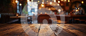 Cozy Wooden Table In A Rustic Bar With Blurred Pub Interior