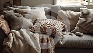 Cozy woolen elegance: modern design for comfortable winter relaxation indoors generated by AI