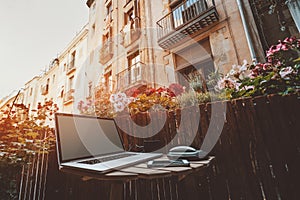 Cozy workspace on balcony