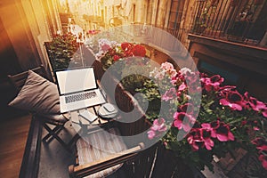 Cozy workspace on balcony