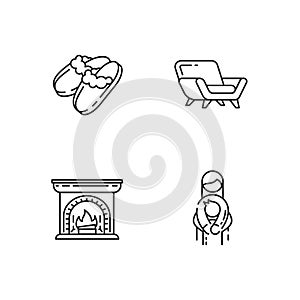 Cozyness mood linear icons set