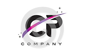 CP C P Black Letter Logo Design with Purple Magenta Swoosh