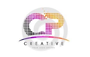 CP C P Letter Logo Design with Magenta Dots and Swoosh