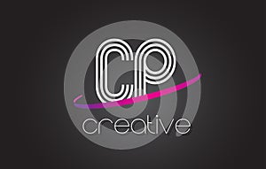 CP C P Letter Logo with Lines Design And Purple Swoosh.