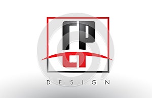 CP C P Logo Letters with Red and Black Colors and Swoosh.