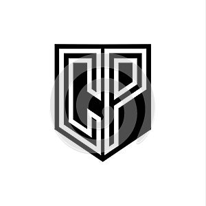 CP Logo monogram shield geometric white line inside black shield color design