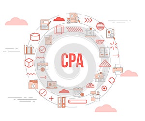 cpa certified public accountant concept with icon set template banner and circle round shape