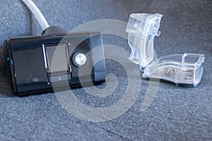 CPAP mask with a full face mask cpap machine against obstructive sleep apnea helps patients as respirator mask and headgear clip