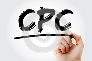 CPC - Cost Per Click acronym with marker, concept background