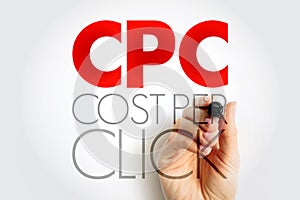 CPC Cost Per Click - online advertising revenue model that websites use to bill advertisers, acronym text concept for
