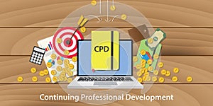 Cpd continuing professional development with laptop goals target photo