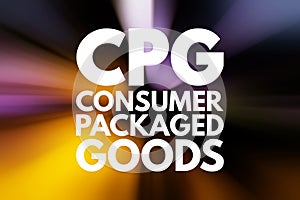 CPG - Consumer Packaged Goods acronym, business concept background