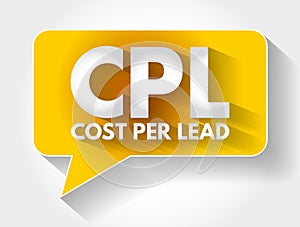 CPL - Cost Per Lead acronym message bubble, business concept background photo