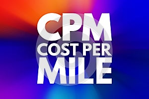 CPM - Cost Per Mile acronym, concept background