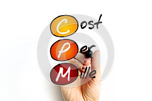 CPM - Cost Per Mile acronym, concept background