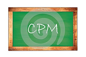 CPM, word written on school blackboard