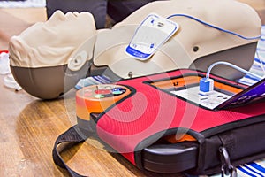 Cpr with aed training and blur background