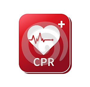 CPR button. Emergency defibrillator sign. Automated External Defibrillator. Hearts electricity. Vector illustration