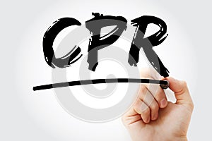 CPR - Cardiopulmonary Resuscitation acronym with marker, health concept background