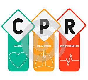 CPR  - Cardiopulmonary Resuscitation. acronym, medical concept background.