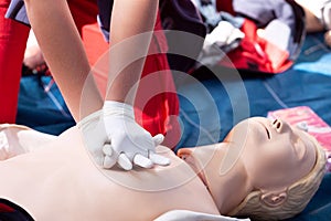 CPR - Cardiopulmonary resuscitation and first aid class. Health care concept.