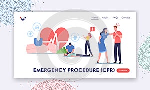 Cpr Emergency Procedure Landing Page Template. Cardiopulmonary Resuscitation, First Aid, Character Make Cardiac Massage