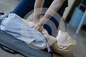 CPR. First aid training concept
