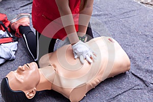 CPR. First aid training concept. Cardiac massage.