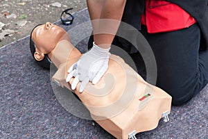 CPR. First aid training concept. Cardiac massage.