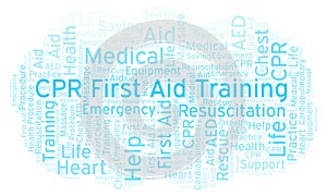 CPR First Aid Training word cloud, made with text only.