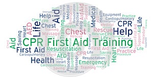 CPR First Aid Training word cloud, made with text only.