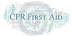 CPR First Aid word cloud, made with text only.