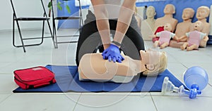 CPR training and First Aid Instruction. First Aid cardiopulmonary resuscitation.