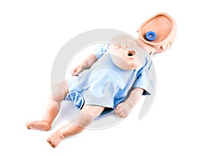 Cpr traning infant dummy on white