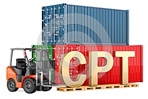 CPT concept. Forklift truck with cargo containers, 3D rendering