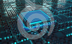 CPU abstract 3D illustration. Futuristic processor and quantum computer