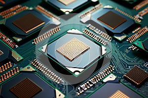 CPU assembly Array of central processor units on isolated backdrop