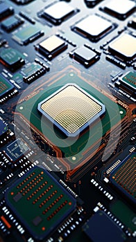 CPU assembly Array of central processor units on isolated backdrop