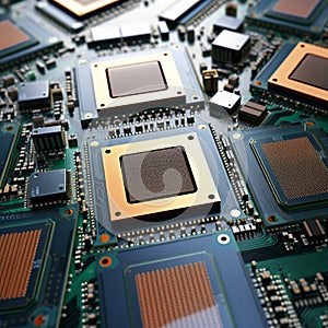 CPU assembly Array of central processor units on isolated backdrop