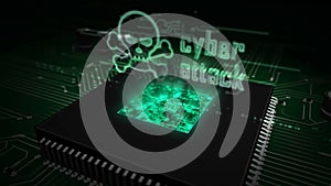 CPU on board with cyber attack hologram