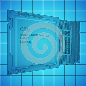 CPU bplueprint on grid, black outline, 3d rendering