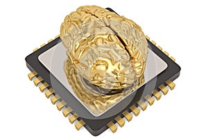 Cpu with brain isolated on white background 3D illustration