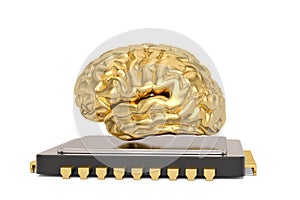 Cpu with brain isolated on white background 3D illustration