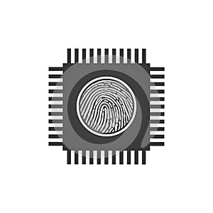 CPU central processing unit with fingerprint, security concept, Computer chip or microchip icon. vector illustration isolated on