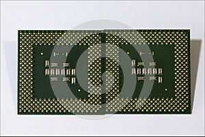 CPU, central processing unit, viewed from the pins side.
