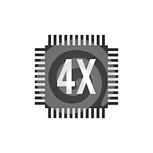 CPU central processing unit, 4x speed, Computer chip or microchip icon. vector illustration isolated on white background