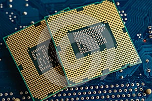 CPU, central processor unit chip Chip on circuit board in PC and laptop computer technology
